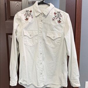 Embroidered Floral Western Shirt denim